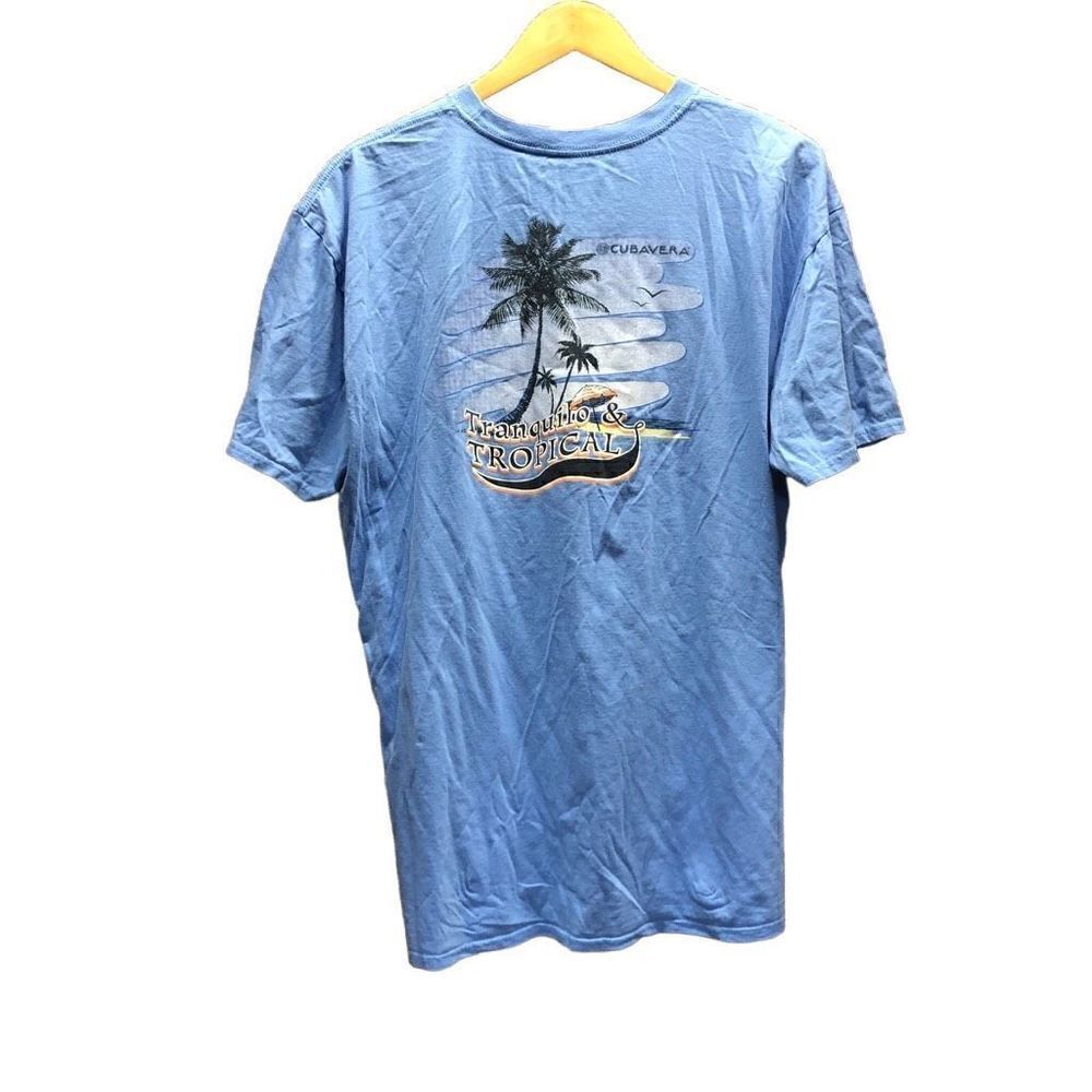 Cubavera Size 2XL (XXL) Light Blue Tropical Print T-Shirt